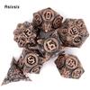 7 Pcs Yellow Circle Wheel Metal Dice Solid Metal Polyhedral Dice Set Suitable for Role-Playing RPG  Board Game Card Game