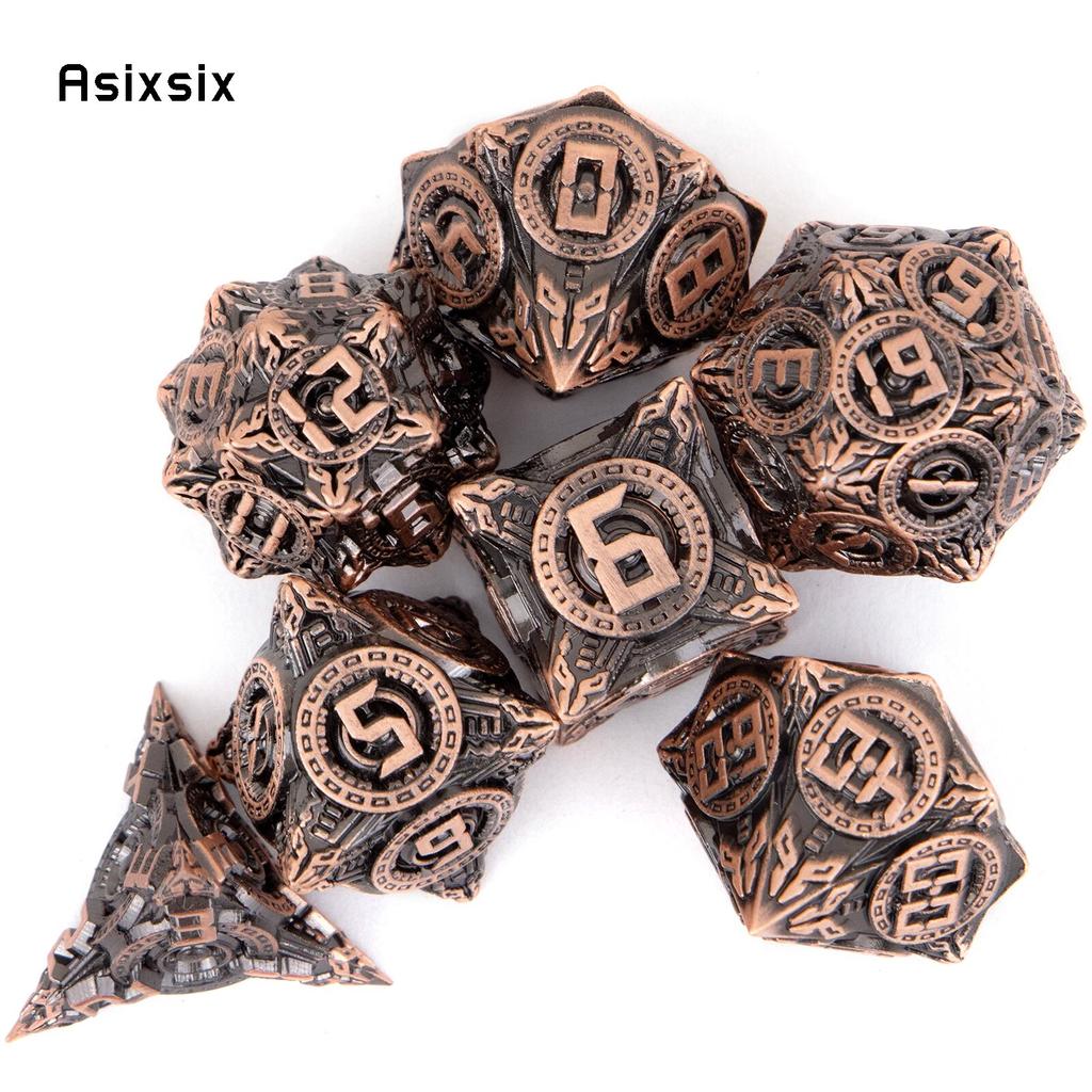 7 Pcs Yellow Circle Wheel Metal Dice Solid Metal Polyhedral Dice Set Suitable for Role-Playing RPG  Board Game Card Game