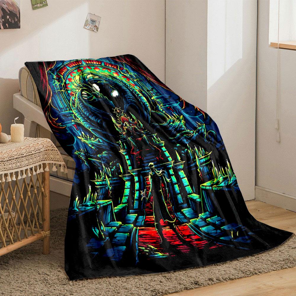 A glowing dragon encircles a throne, with a character advancing below. for all seasons blanket lunch break throw gift