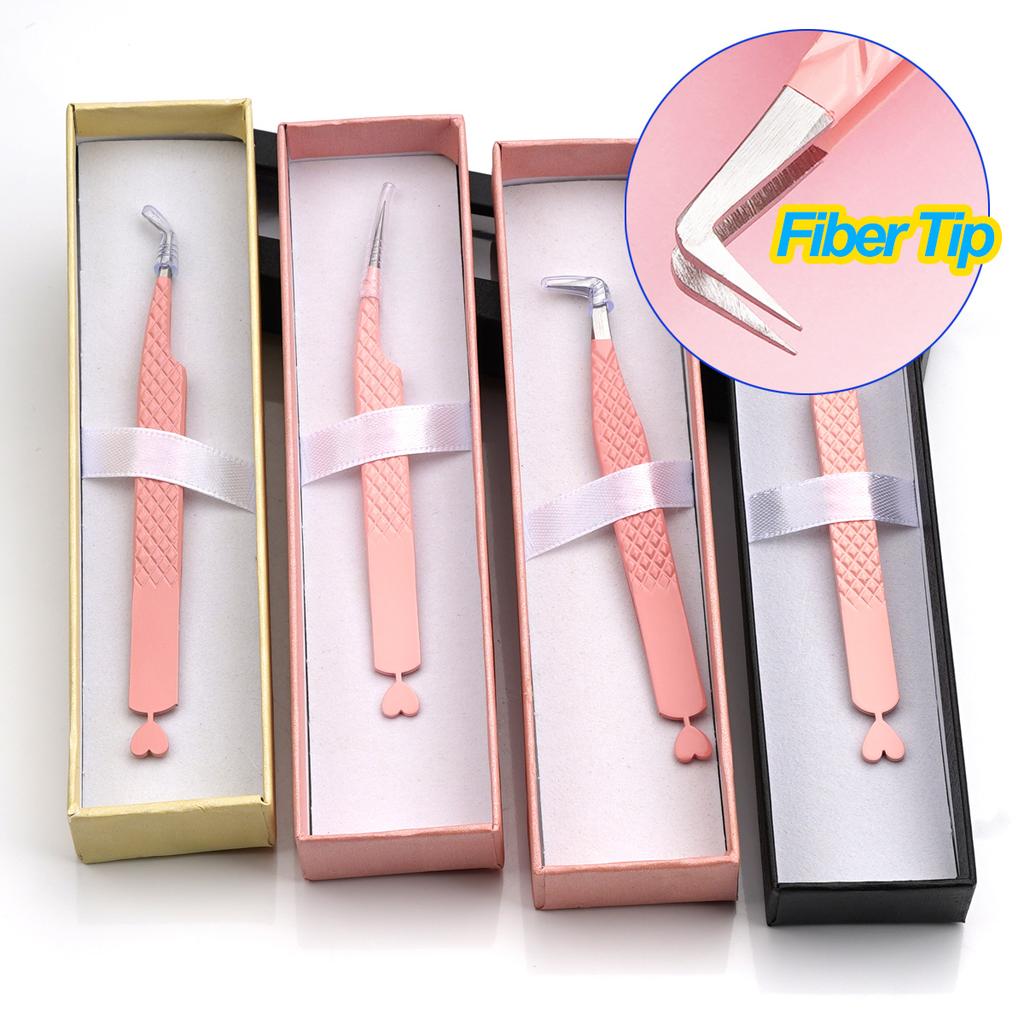 Lash Tweezers, Stainless Steel Fiber Tip Tweezers Set, Eyelash Extension Tweezers With Charm, Custom Logo EyeLashes Tweezers