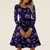 Damen Casual Mode Langarm Vintage Lange Kleider