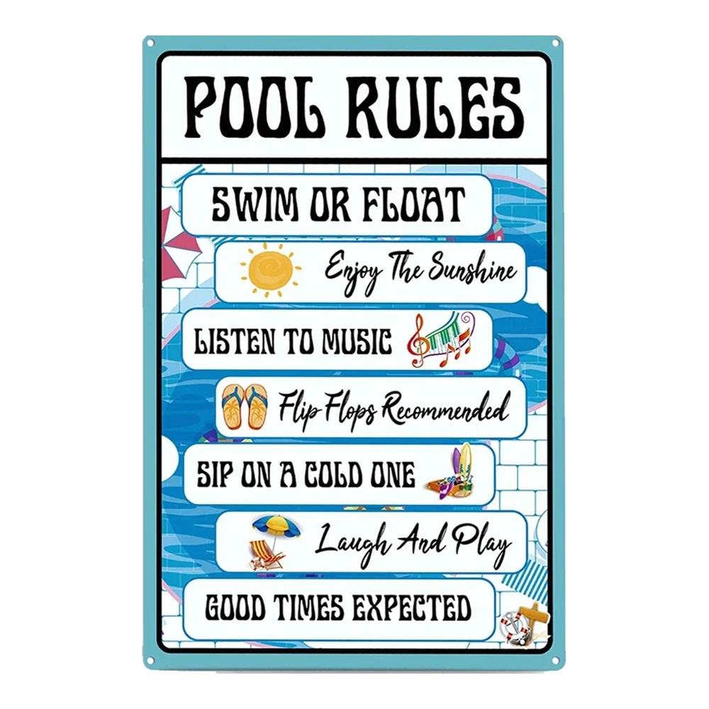 PC Pool Rules D Iron Tin Sign  No Diving No Running No Peeing Metal Painting for Outdoor Backyard Swimming Pool Wall Decor