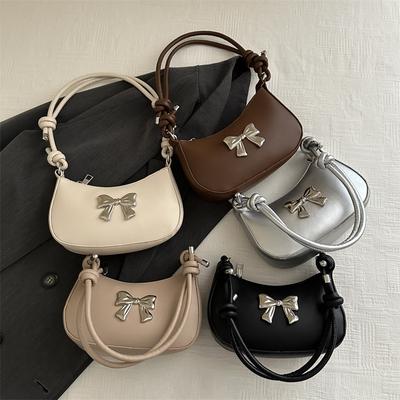 Yeni Yaz Kişiselleştirilmiş Koltuk Altı Çantası Kadın Fiyonklu El Çantası Kore Tarzı Moda Hilal Renkli Omuz Çantası