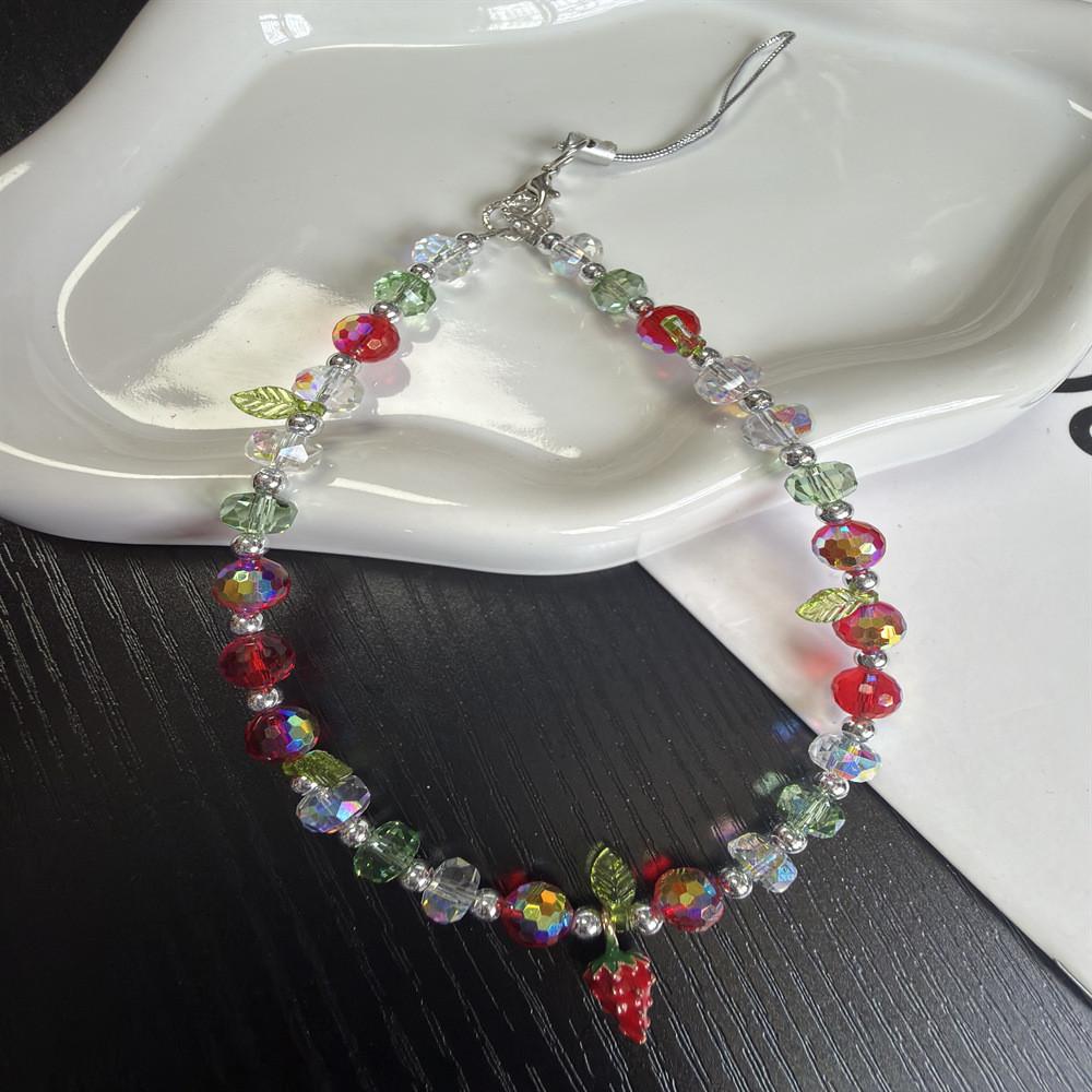 Strawberry Crystal Phone Lanyard With Handcrafted Beads For Girls And Women