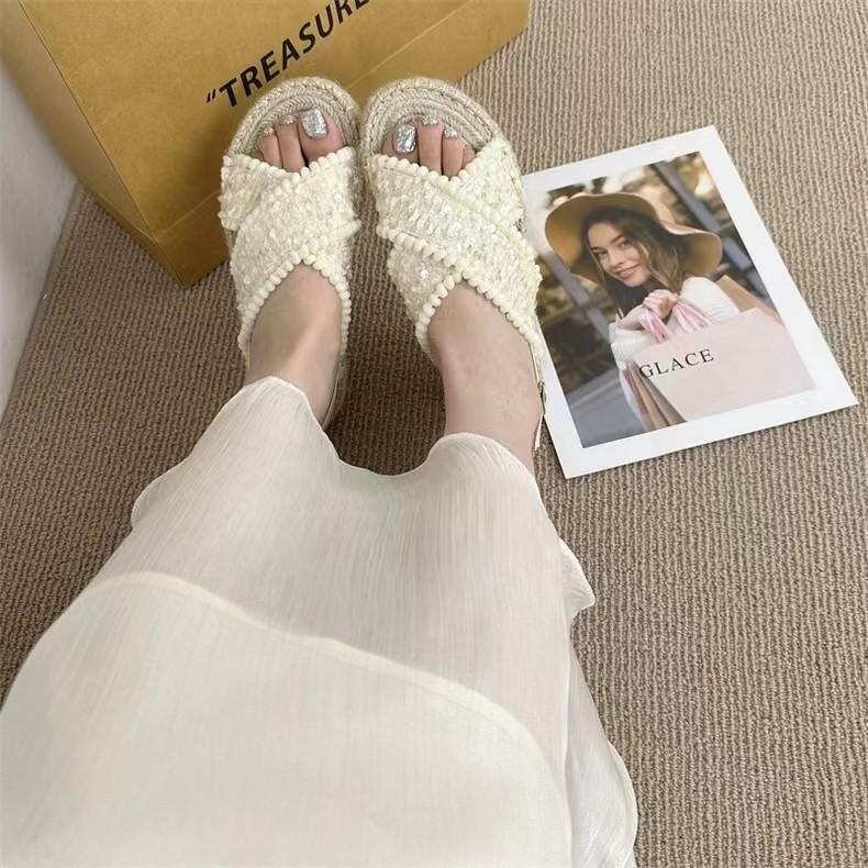 Foreign trade sandals women wear new retro fairy wind full hemp rope bottom Roman beach sandals in summer 2025