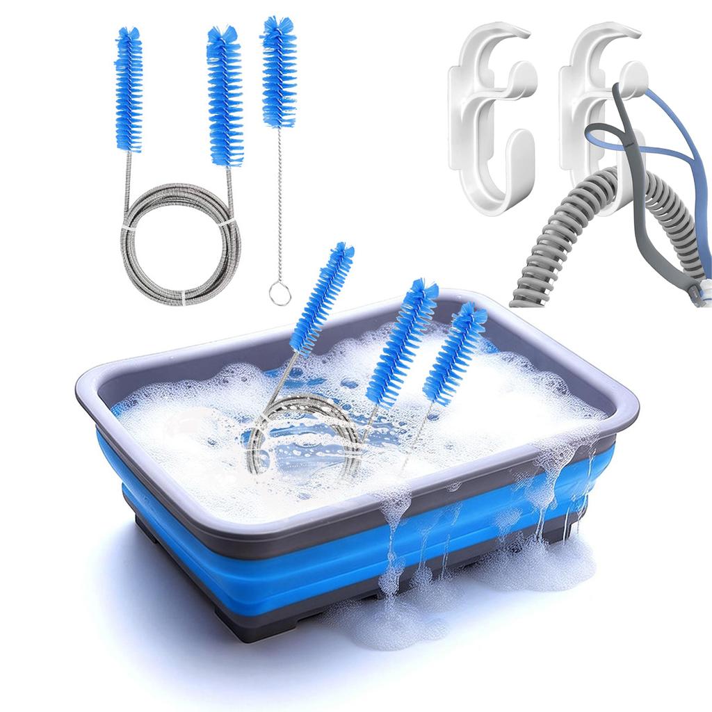 CPAP Cleaning Kit for CPAP Hose and Mask with Brush and Collapsible Wash Basin Bucket Tub - Essential Care Kit for CPAP Users