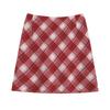 Plus Size Retro Red Plaid Woolen High Waist Slimming Mid-Length Skirt for Autumn/Winter.