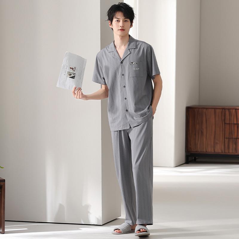Pajamas Men's Summer Modal Short Sleeve Trousers Thin Teen 1011 New Summer Large Size Loungewear Set
