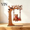 Rustic Christmas Home Accents Wooden Swing Ornament with Santa Claus/Bear for Christmas, Tabletop Artisanal Wood Decor Claus Figurine Living
