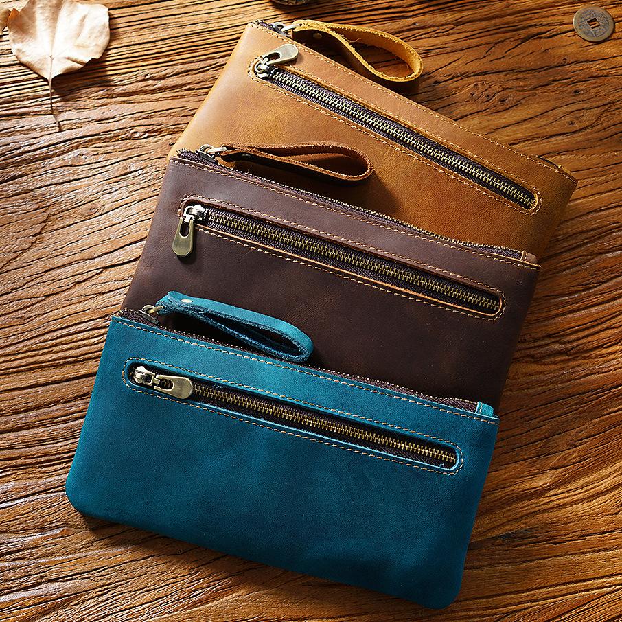 2026 Retro Crazy Horse Leather Zipper Pencil Case Creative Portable Simple Hand Grab Storage Bag Large Capacity Pencil Case New Product