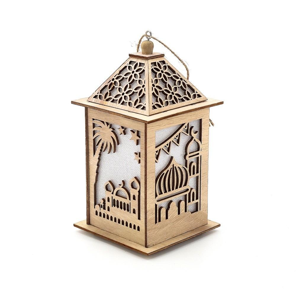 

Hollow Ramadan LED Lantern Wooden Moroccan Wind Lantern Moon LED Lamp Home Decoration Style B