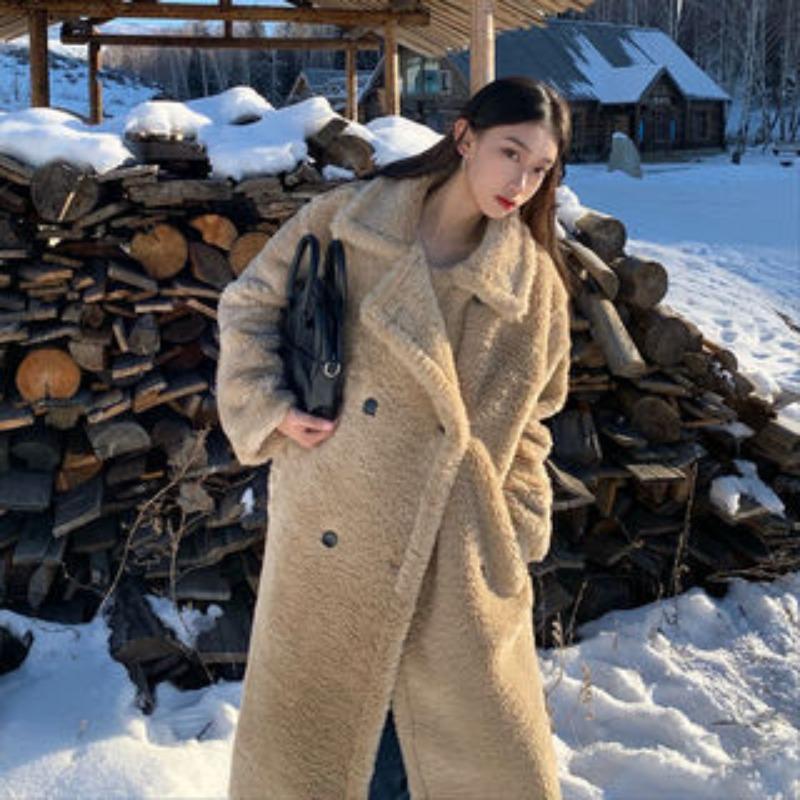 

Новое свободное и утолщенное длинное пальто из искусственной овечьей шерсти, женское зимнее белое пальто из искусственного меха 2XL верблюд