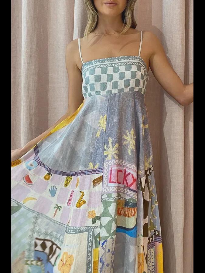 2024 Léto Sexy Dámské Malované Potisk Rozšířené Letní Šaty