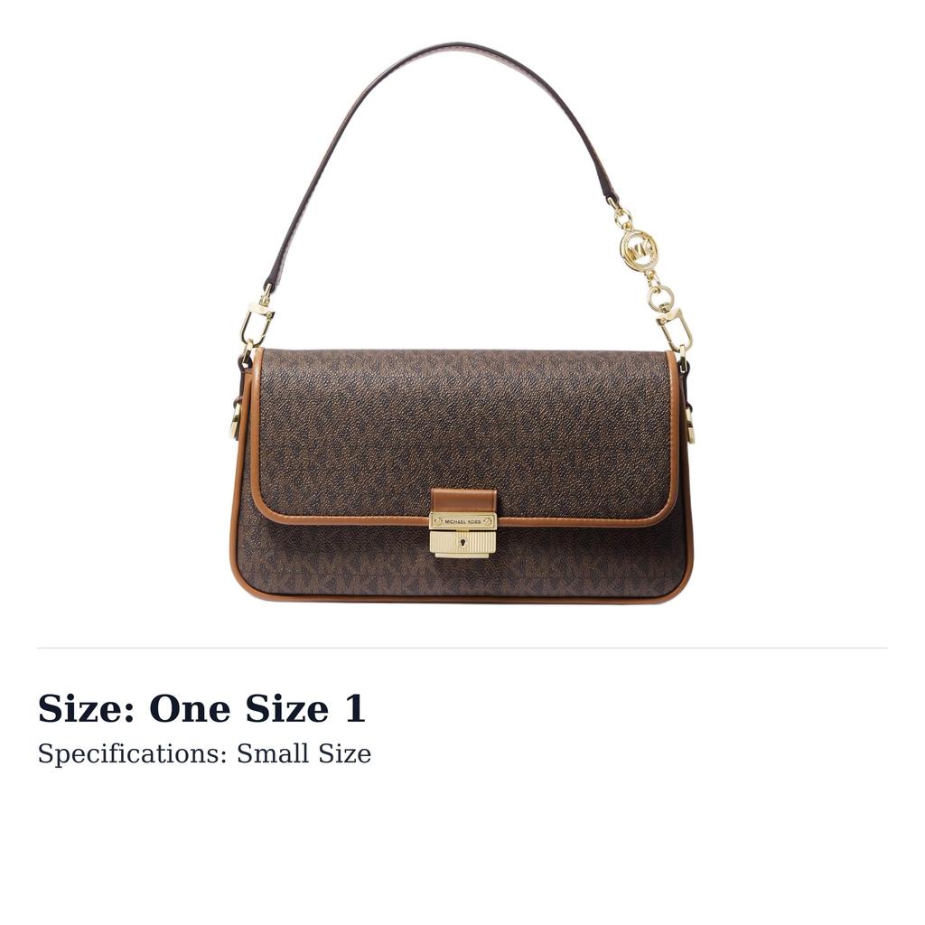 Michael Kors Bradshaw Cow Leather Baguette Bag, Shoulder Bag, Handbag Women's Dark Brown & Acorn Brown 30S1G2BL1B-252