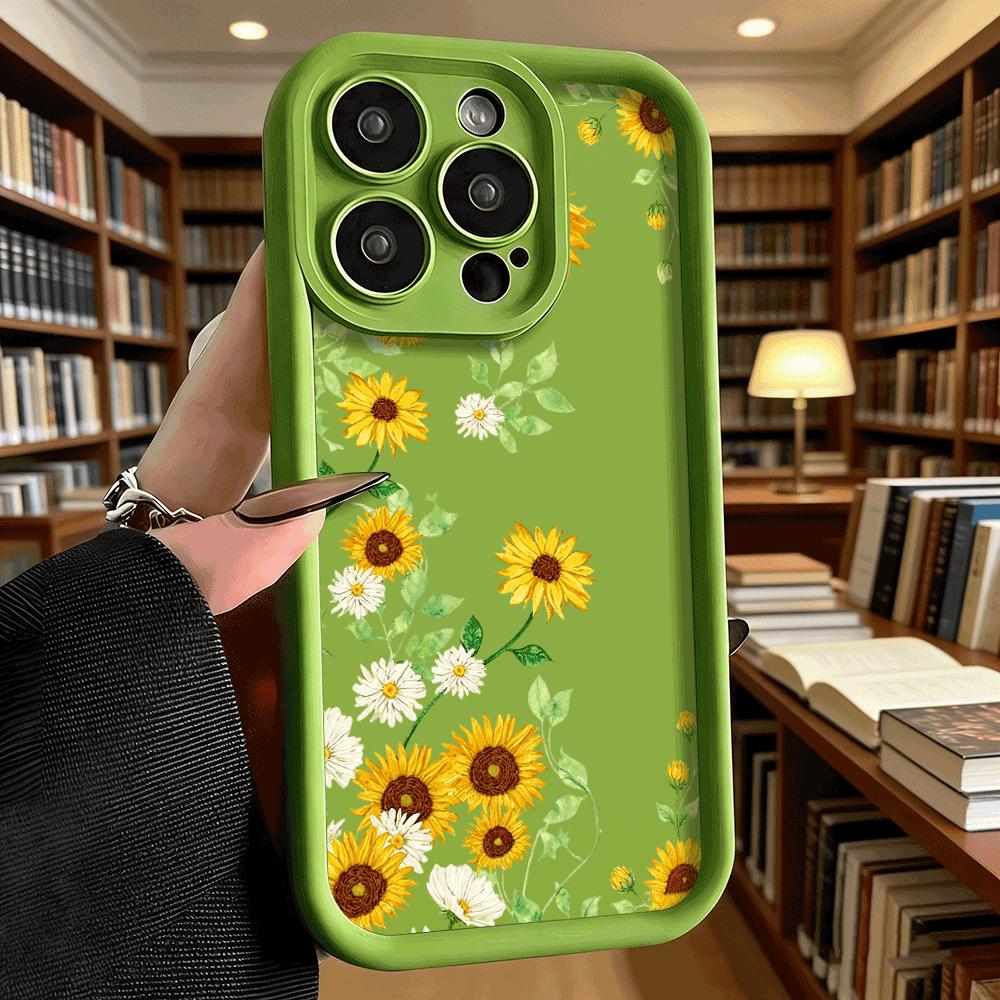 Watercolor Sunflower Pattern Soft TPU Phone Case for iPhone 17 16 15 14 13 12 11 Pro Max Plus Shockproof Anti-Slip Cover