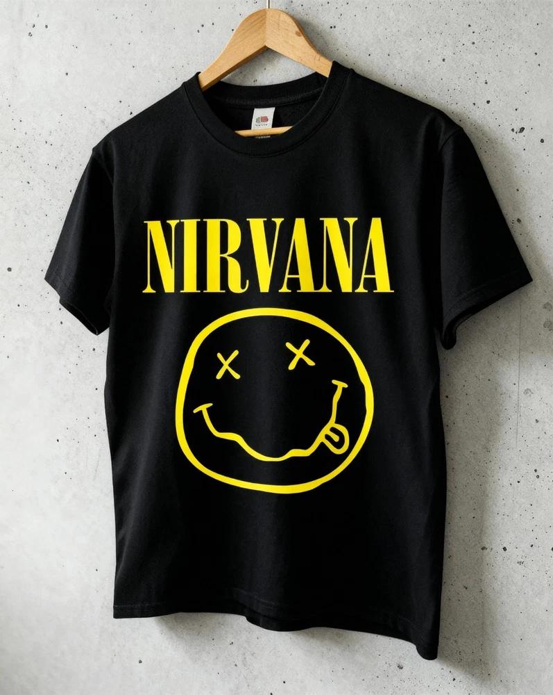 Nirvana Smiley Face TShirt Black Grunge Rock Band Tee Unisex Kids Adults 2XL