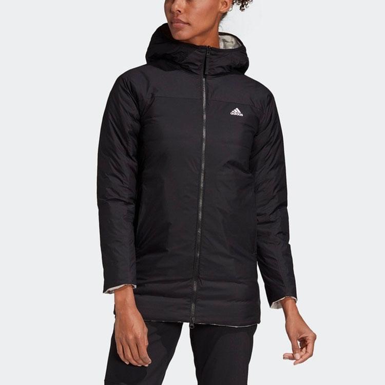 Adidas W 3S Rev Aop Oboustranná Hřejivá Péřová Bunda Střední Délky Dámská Bunda Černá FR6637
