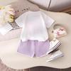 Girls Fashion Set Summer Children Casual Round Neck Love Bow Top Ripped Jeans Set