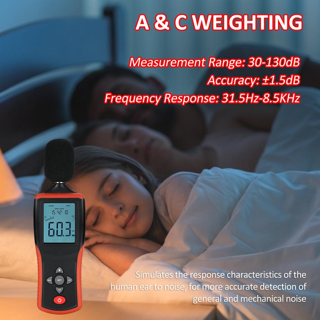Decibel Meter Digital Sound Level Meter with Backlight LCD Display Portable SPL Meter with A C Weighted Range 30dB To