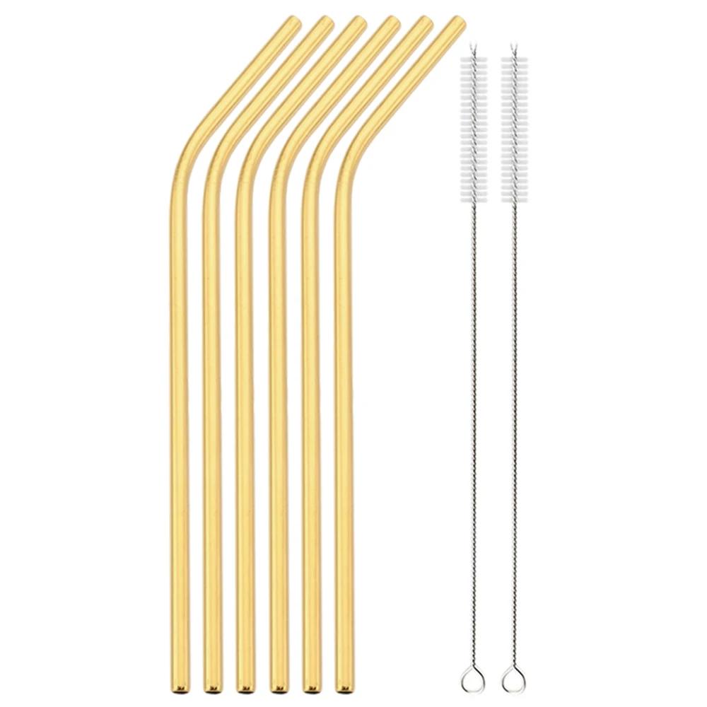 Gold Stainless Steel Drinking Straw High Quality Straw Set Eco-friendly Reusable Metal Straws Set Party Juice Bar Accessory