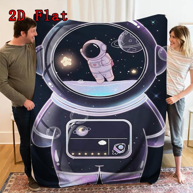 Cute Astronaut 2D Flat Pattern Flannel Blanket High quality All Seasons Warmth and Comfort Perfect for Christmas Gifts.MMT0918241