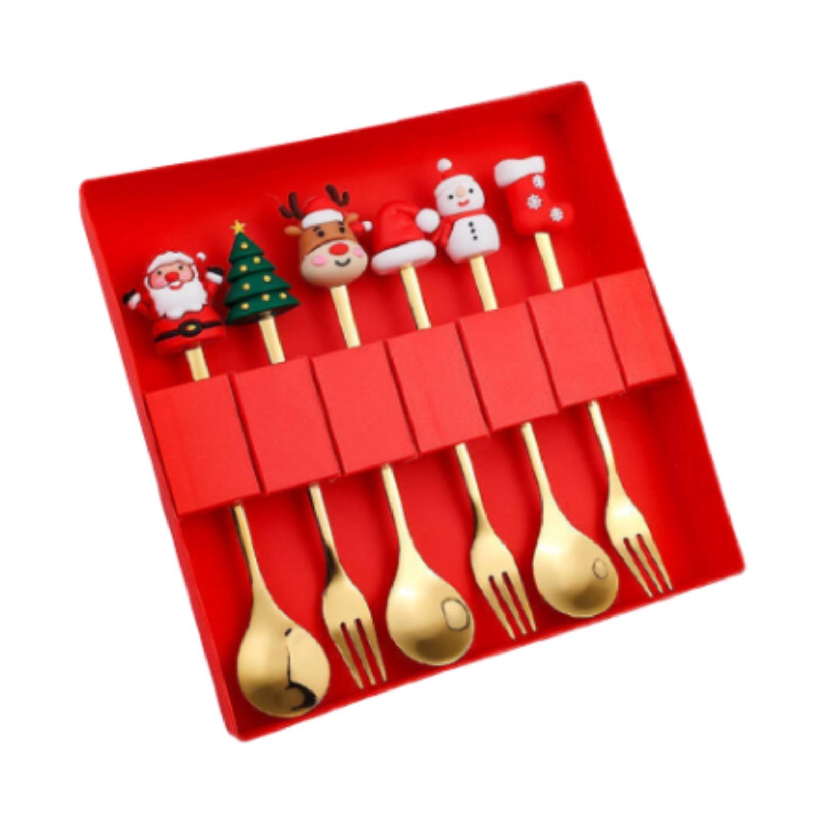 6 Piece Christmas Cutlery Set, Small Stainless Steel Flatware Set, Silverware for Party, Kitchen, Ice Cream Gift