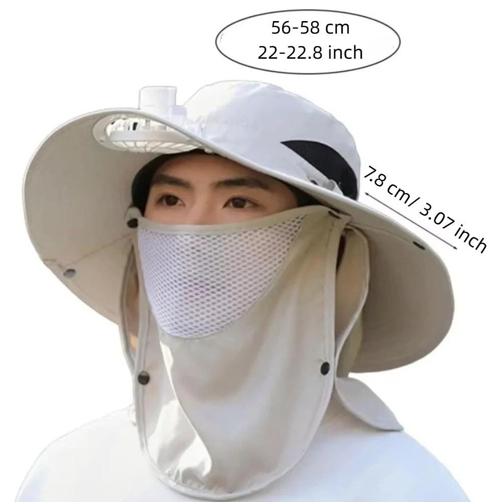 Wide Brim Summer Sun Hats Windproof With Face Cover Neck Flap Bucket Hat UV Protection for 3.7 V 500 mAh Lithium Battery