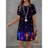 Fashion Women's Crew Neck Dress 3D Casual Color Printing Casual Dress Crew Neck Dress