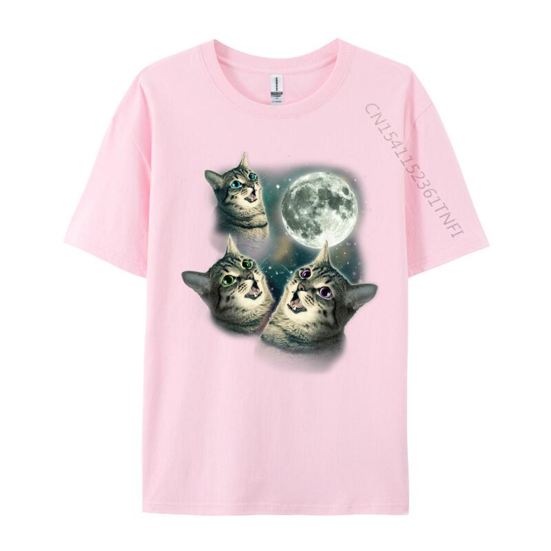 Funny Cat Three Cat Moon 3 Wolfs New Coming Man Tshirts Casual Tops Tees Cotton Fabric Birthday Luxury Designer T-Shirts