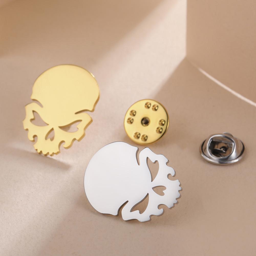 Dawapara Gothic Skull Brooches Pin for Halloween Men Women Skeleton Macabre Spooky Pin Symbol Stainless Steel Jewelry
