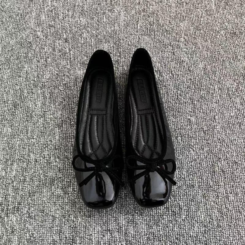 Women s Square Toe Patent Leather Ballet Flats with Bow Decor Slip-on Casual Shoes 35 чёрный
