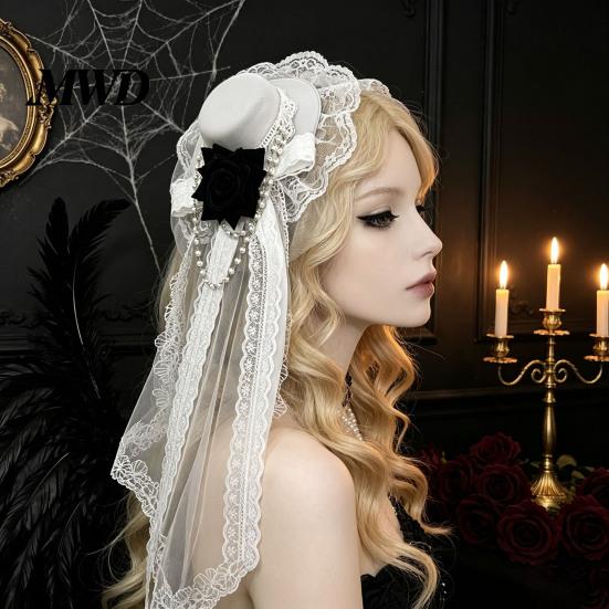 Festival Party Hair Piece Gothic Halloween Headdress with Rose And Chain Decoration, Mini Bowler Hat, Retro Clip Small Top Hat for Cosplay Masquerade