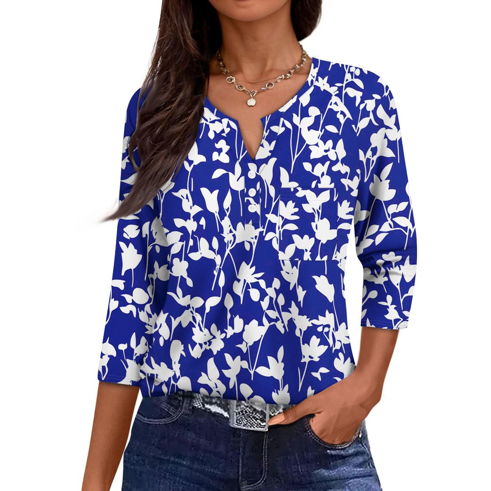 

Жіноча Повсякденна Мода V-подібний Виріз Вільний Універсальний Квітковий Принт Рукави Три Чверті L