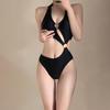 2024 Women's Black Sexy High-Waist One-Piece Bikini Swimsuit for Summer Vacations