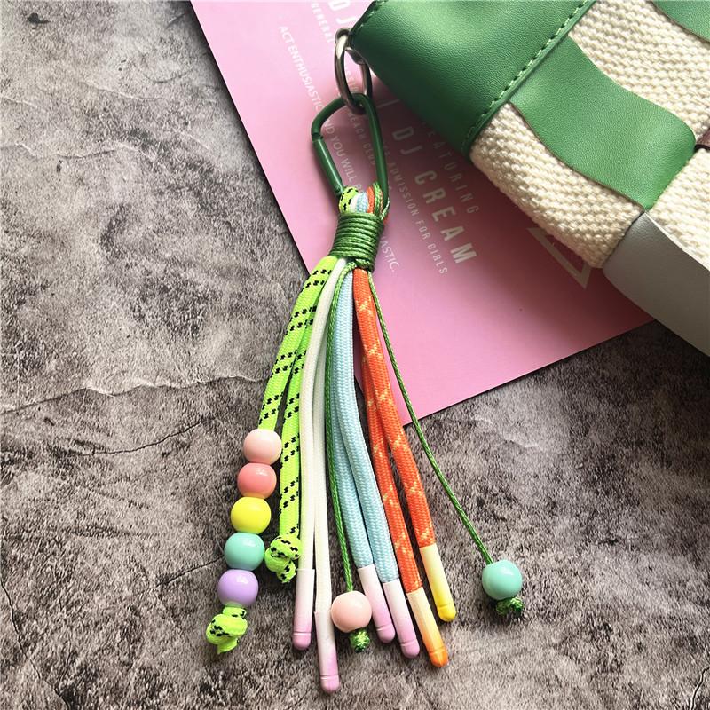 Barevný přívěsek na klíče s korálky, tašky, přívěsky, copánky, přívěsek na klíče od auta na telefon, malý držák na klíče od Fresh, prémiové doplňky