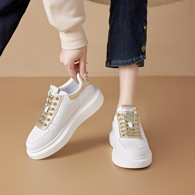 3233 small size leather little white shoes women's color matching platform student shoes women's platform lace-up casual shoes women