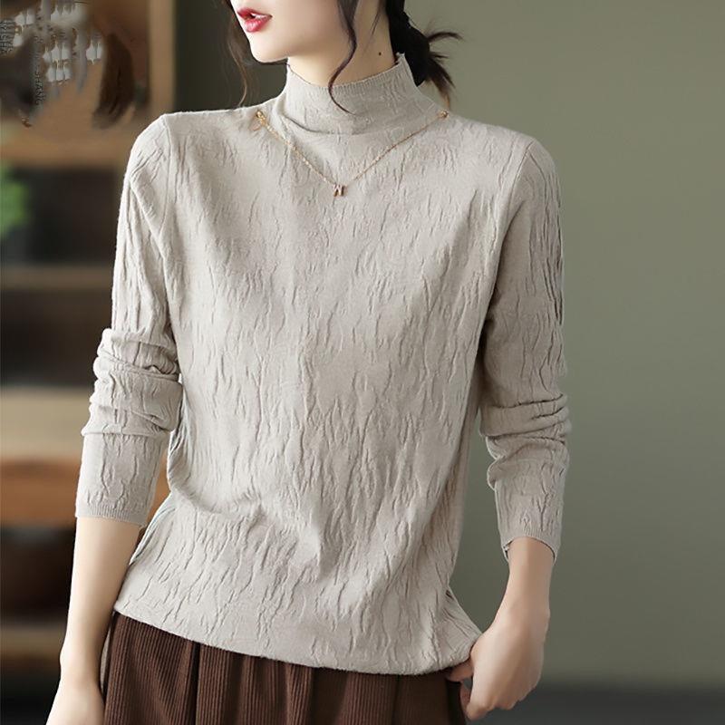 Winter new long-sleeved knitted sweater top white semi-turtleneck bottoming shirt women's inner autumn and winter sweater