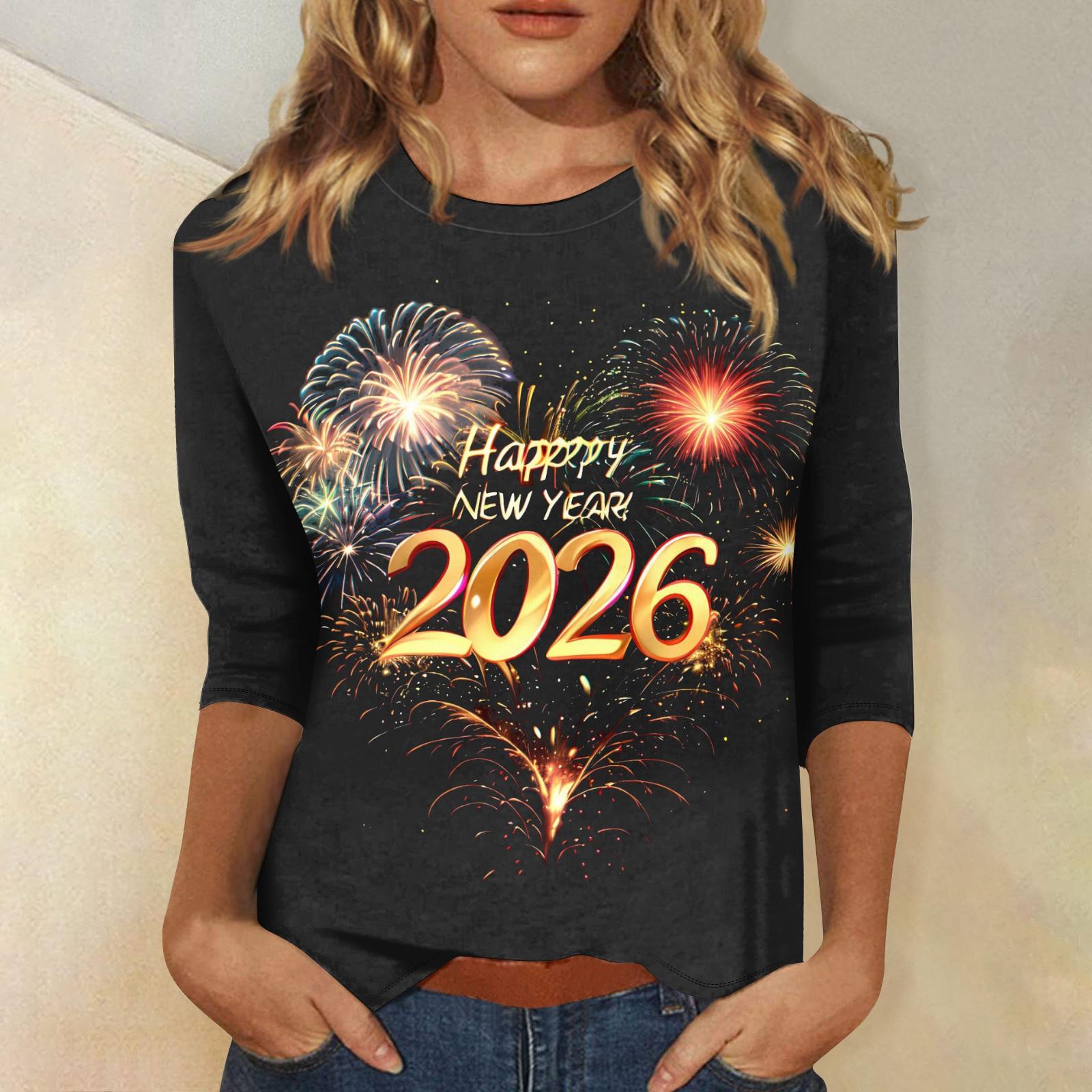 

Women s Fashion Casual 3/4 Sleeve T-Shirt Printed Round Neck Pullover Top XL шафрановий