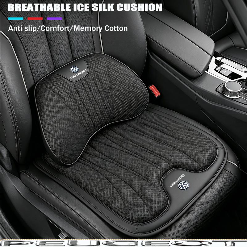 Car Neck Pillow Seat Cover Lumbar Support Headrest For VW GTI Polo T5 Passat Golf Tiguan Jetta CC T-ROC Scirocco Beetle Hub Cap