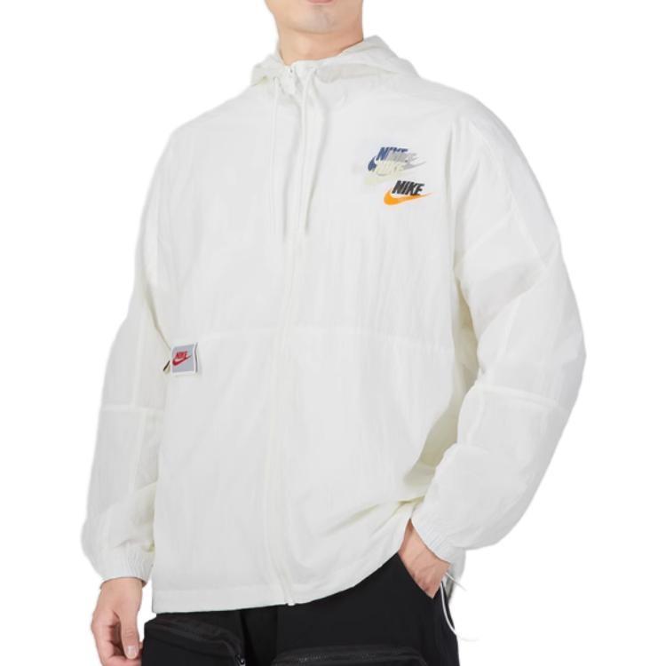 Herren Nike Alphabet Logo Aufdruck Gewebte Kapuzenjacke Langarm Herbst Weiß DV3313-133