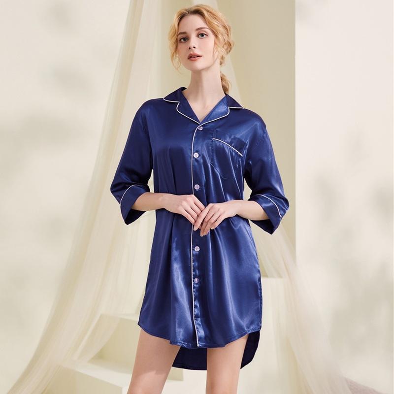 Large Size Loose Summer Seven-quarter-sleeved Loungewear Pure Desire Style Boyfriend Lapel Shirt Nightdress Pajamas