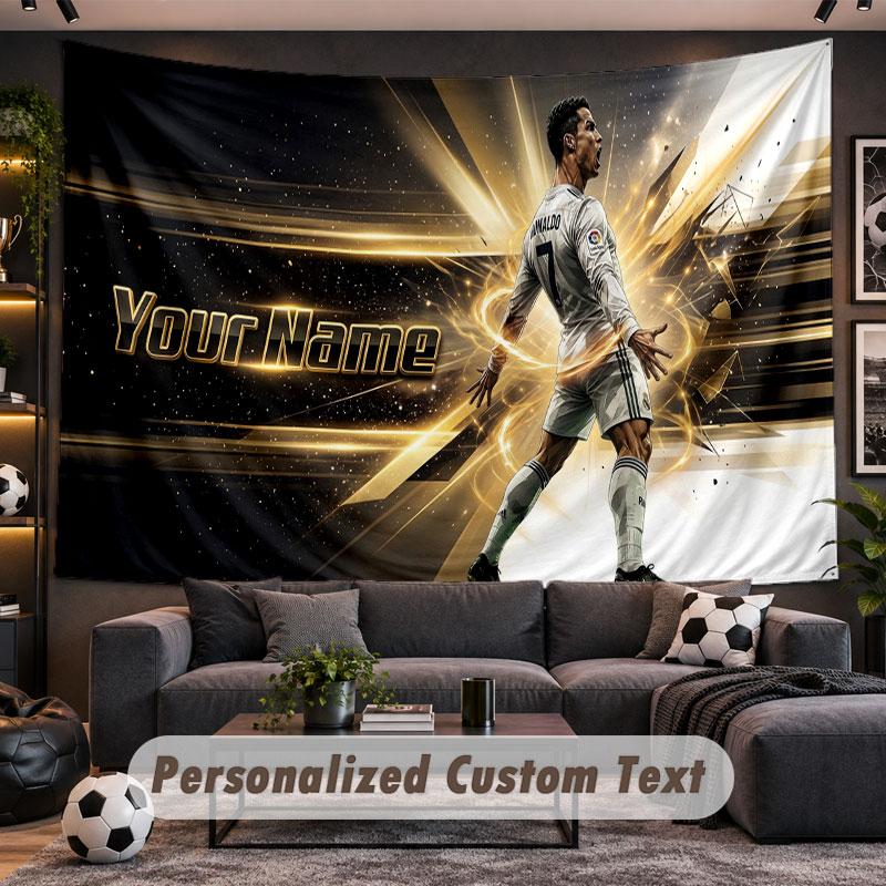 Arazzo da Appendere alla Parete Nome Personalizzato Modello Cristiano Ronaldo Tessuto Stampato Personalizzato Decorazione Murale