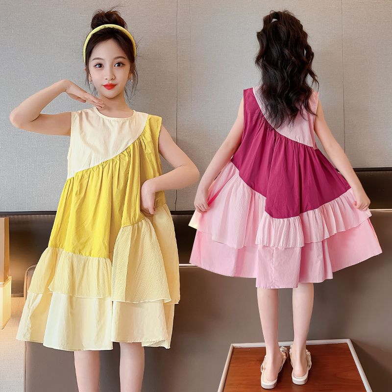 Girls' Dresses, Summer Children's Stitching Princess Vest Skirts, Big Children's Western Style Sweet Princess Dresses