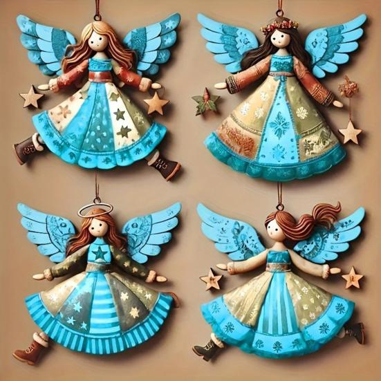Christmas Wooden Angel Ornaments Rustic Angel Christmas Tree Ornament Retro Small Angel Hanging Decoration for Holiday Party Decor