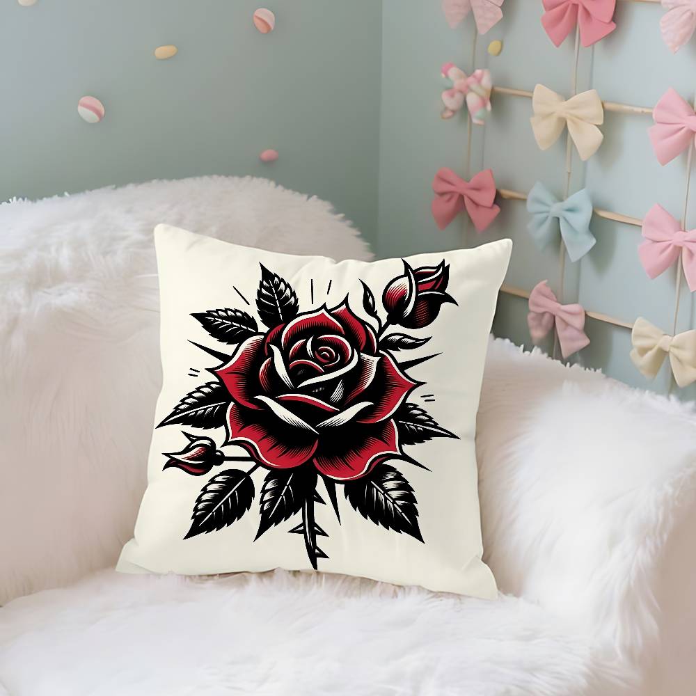 

4 Pcs Black Red Rose Case Plush Fabric Soft Pillowcase Double Sided Print Cushion Cover Household Gifts 40x40CM(16x16in)