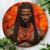 Afrikanischer Krieger Metall Wandkunst Runde Aluminiumplatte Kulturelles Dekor