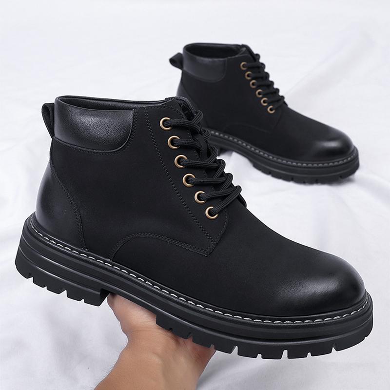 Ghete Bărbați High-top 2025 Noi Culoare Solidă Mid-top Stil Britanic Outdoor Casual Plus Catifea Calde Talpă Groasă Retro Ghete de Lucru 38-44