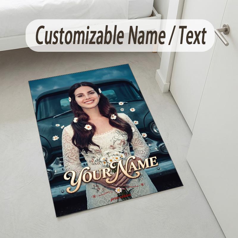 Personalized Crystal Velvet Carpet,Lana Del Rey Custom Printed Name, Plush Area Rug For Home Indoor Decor