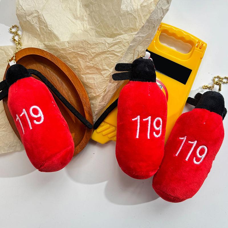 Creative Fire Extinguisher Plush Toy Keychain Cartoon Fire Extinguisher Soft Stuffed Doll Pendant Car Keyring Backpack Bag Decor