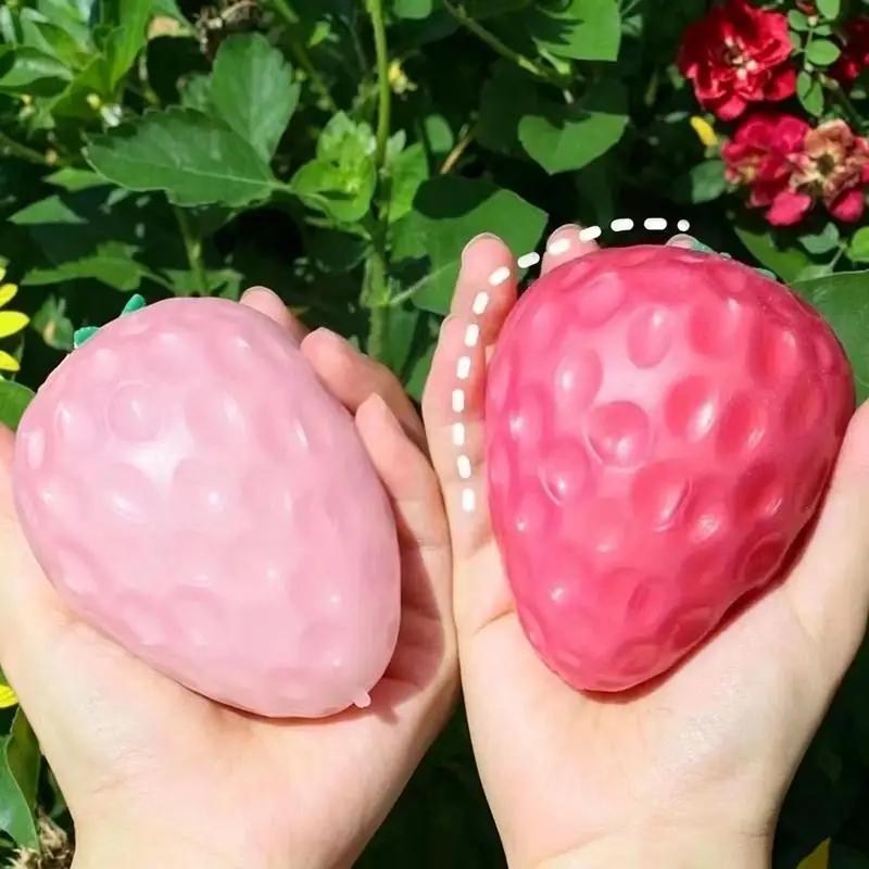 1Pcs Soft Strawberry Tangerine Squeezable Stress Relief Color Changing Ball Reliever Ornament Squeeze Fruit Party Gifts